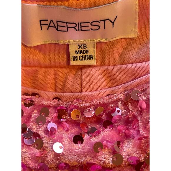 Faeriesty Retro Pink Sequin Lined Velour Wide Leg Bell Bottom Pants XS - Picture 6 of 6